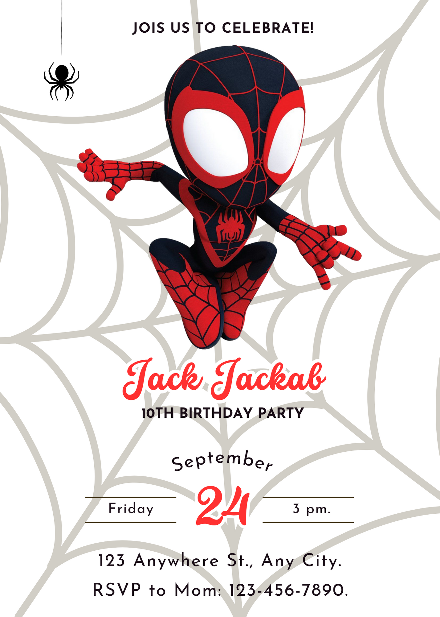 Spin Spidey Birthday Invitation Template | Spidey and his Amazing Friends