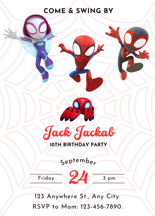 Spidey and his Amazing Friends Birthday Invitation Template - CreativeRino