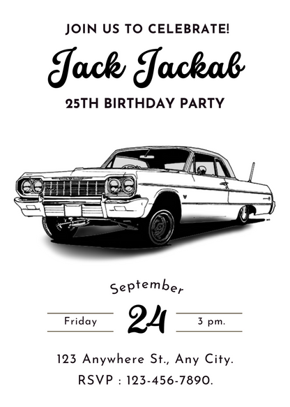 Lowrider Cholo Birthday Invitation Template - CreativeRino