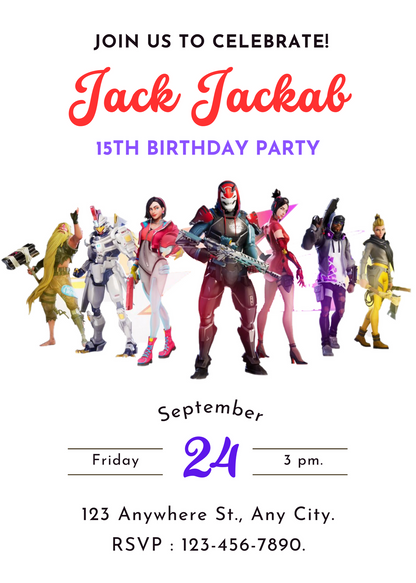 Fortnite Gaming Birthday Invitation Template - CreativeRino