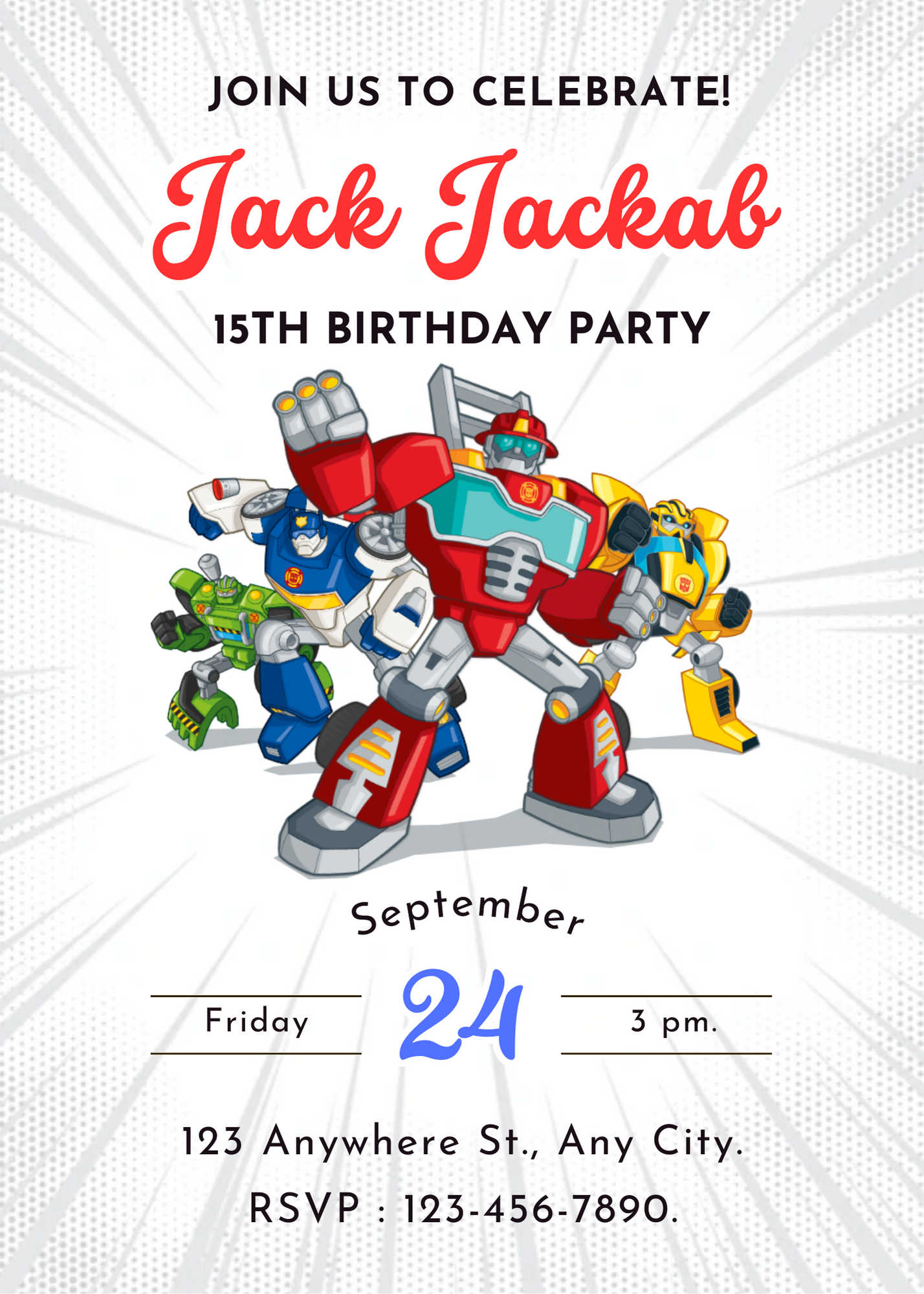 Rescue Bots Transformer Birthday Invitation Template