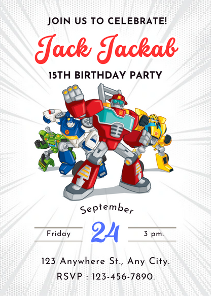 Rescue Bots Transformer Birthday Invitation Template - CreativeRino