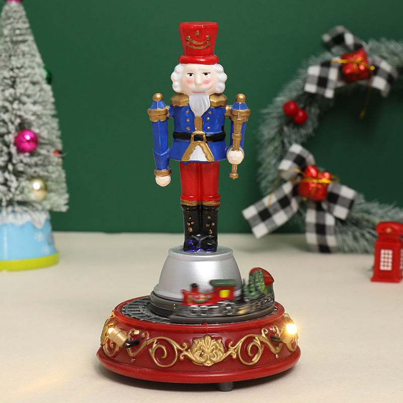 Luminous Musical Christmas Village Ornament Decor | Resin Walnut Soldier, Rotating Train & House eprolo