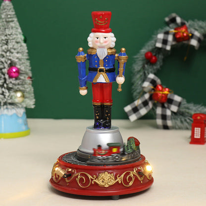 Luminous Musical Christmas Village Ornament Decor | Resin Walnut Soldier, Rotating Train & House eprolo