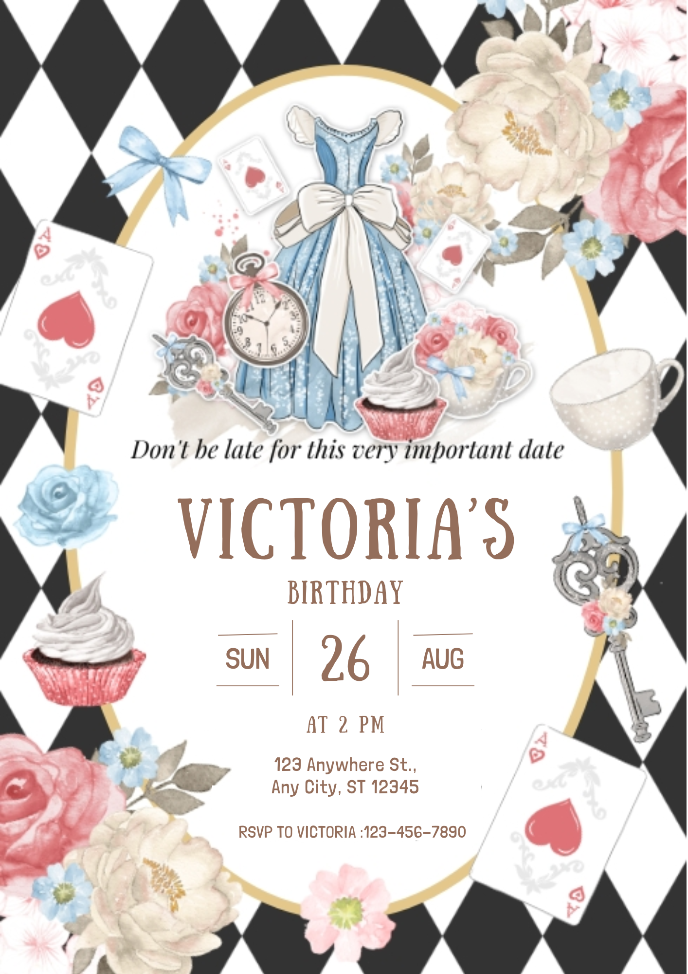 Alice in Wonderland Birthday Invitation Template | Alice in Onederland Invite