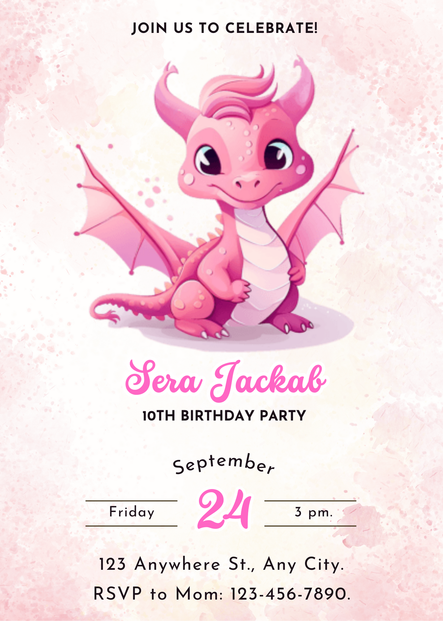 Baby Dragon Birthday Invitation Template