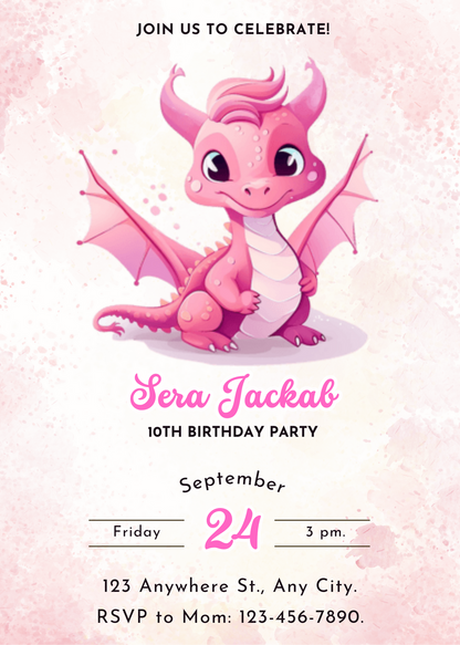 Baby Dragon Birthday Invitation Template - CreativeRino