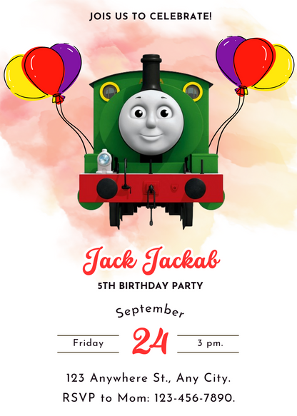 Percy the Train Birthday Invitation Template - CreativeRino