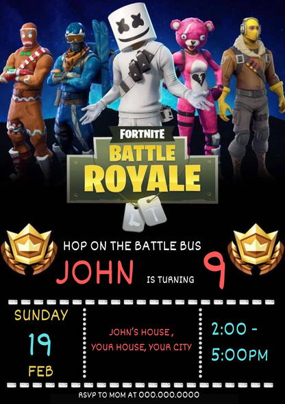 Fortnite Birthday Invitation Template | Battle Royale Invite - CreativeRino