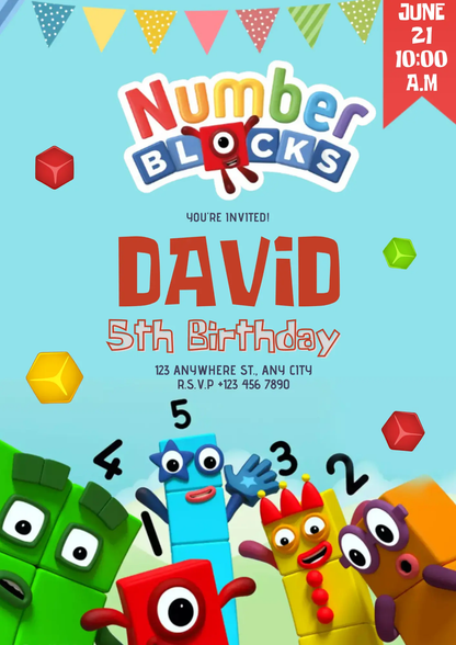 Numberblocks Birthday Invitation Template - CreativeRino