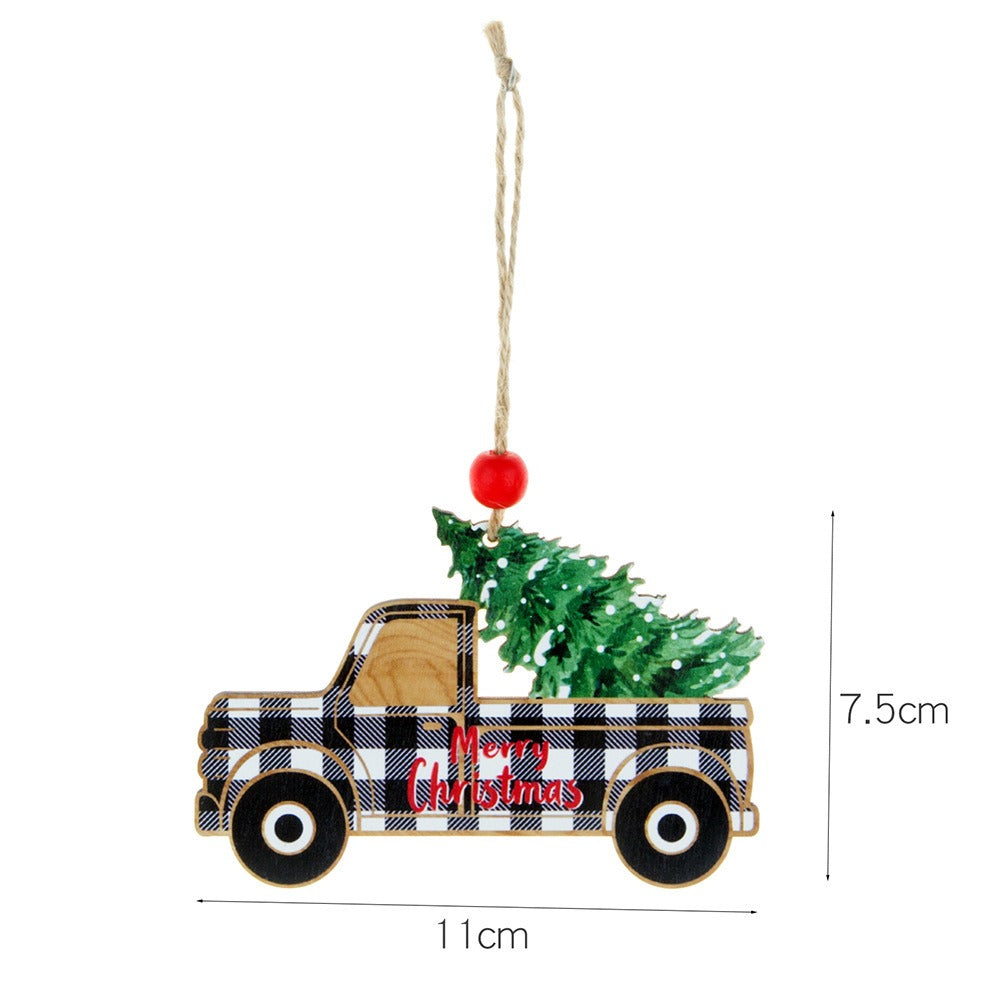 Rustic Plaid Wooden Christmas Ornaments Set | Santa, Car & Tree Hanging Pendants Decor eprolo