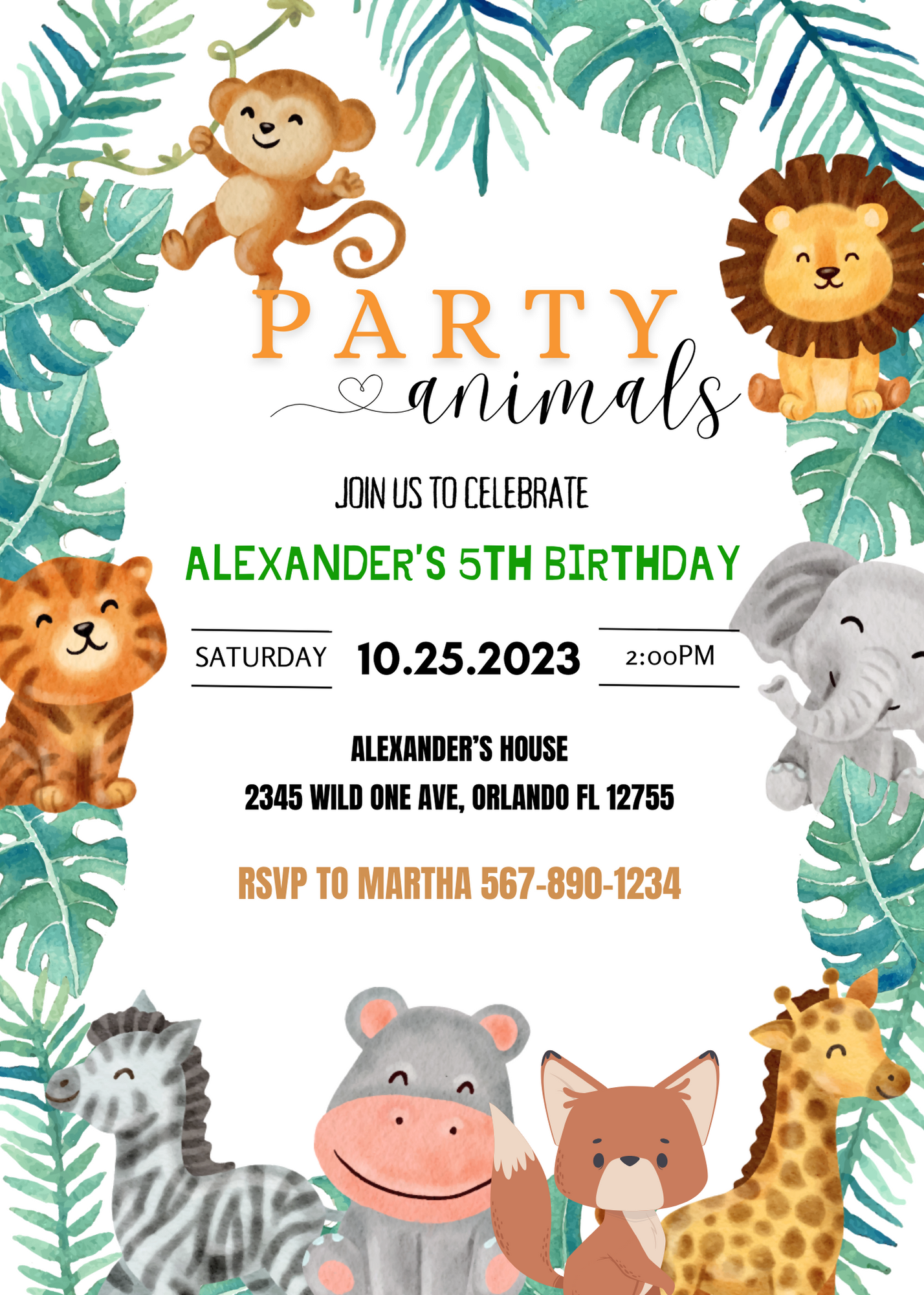 Wild One Animals Birthday Invitation Template