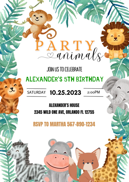 Wild One Animals Birthday Invitation Template - CreativeRino