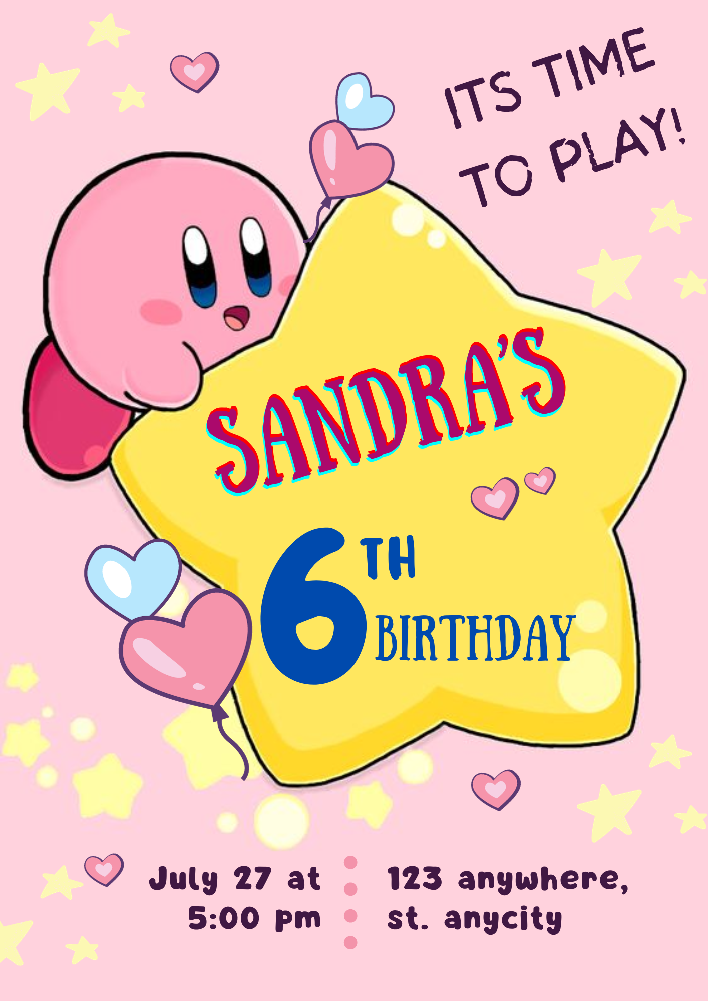 Kirby Birthday Invitation Template