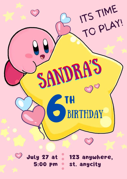 Kirby Birthday Invitation Template - CreativeRino