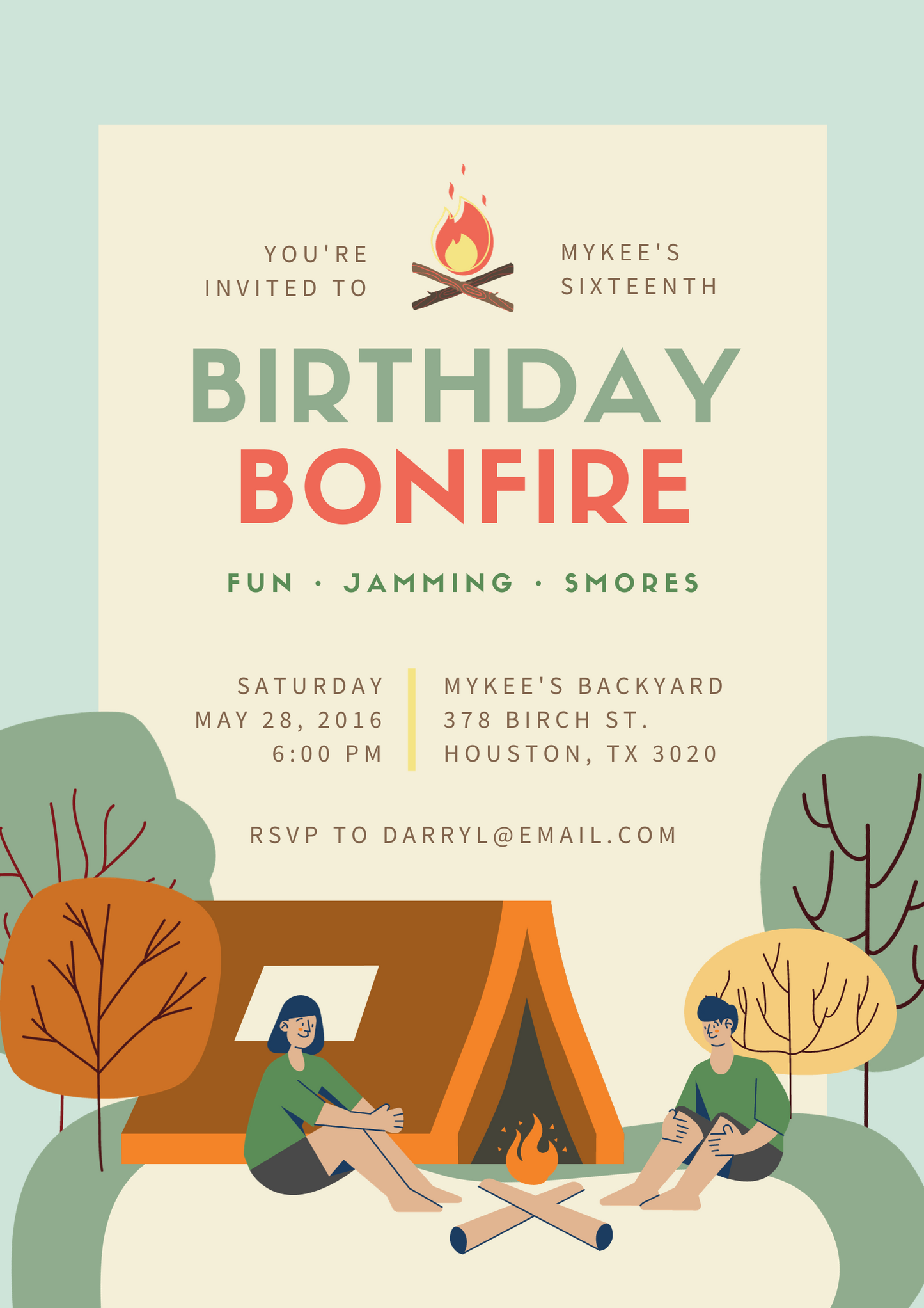 Bonfire Birthday Invitation Template | Camping Invite