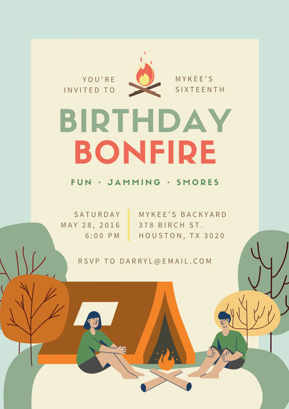 Bonfire Birthday Invitation Template | Camping Invite - CreativeRino