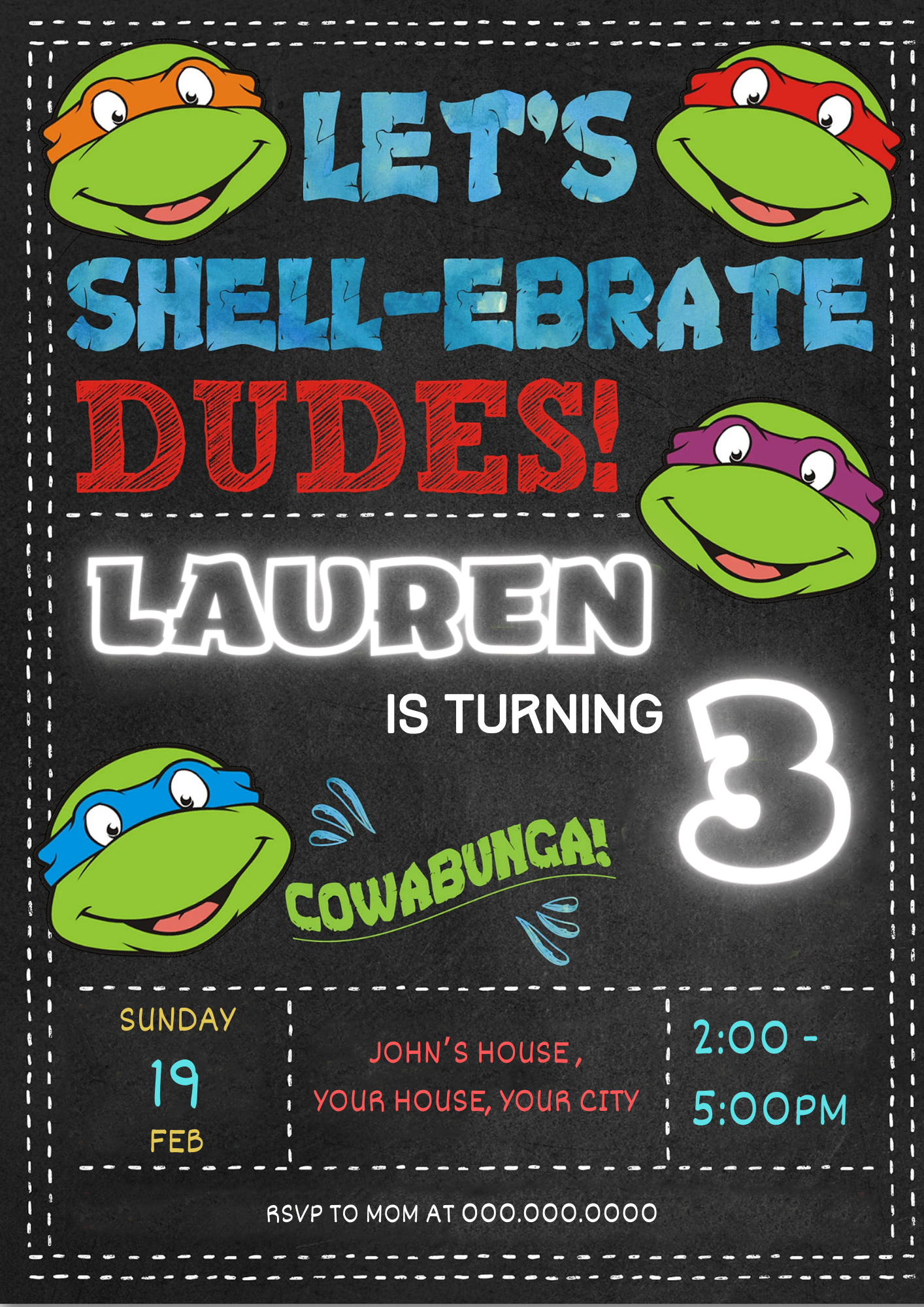 Teenage Mutant Ninja Turtles Birthday Invitation Template