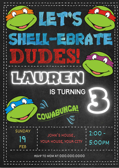 Teenage Mutant Ninja Turtles Birthday Invitation Template - CreativeRino