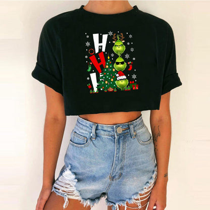 Spicy Girl Christmas Crop Top T-Shirt | INS Style Short Sleeve Round Neck | Trendy Festive Night Out Basic eprolo
