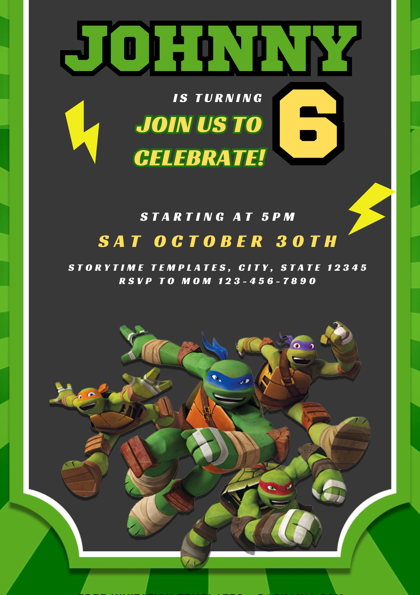 Teenage Mutant Ninja Turtles Birthday Invitation Template