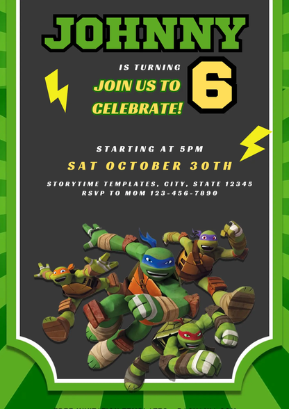 Teenage Mutant Ninja Turtles Birthday Invitation Template - CreativeRino