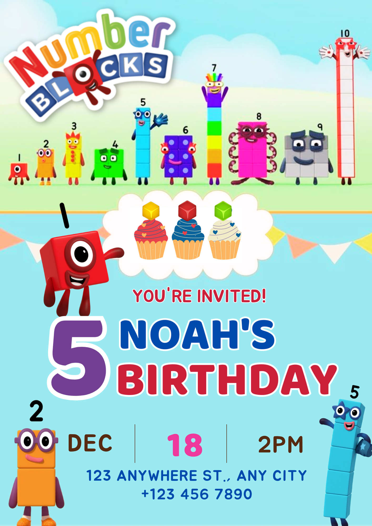 Numberblocks Birthday Invitation Template