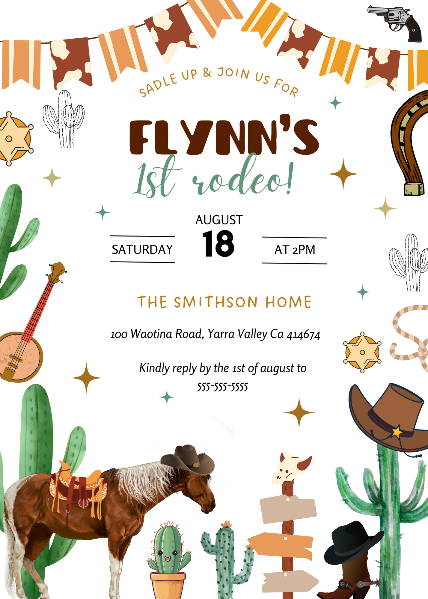 Rodeo Birthday Invitation Template | My First Rodeo Invite