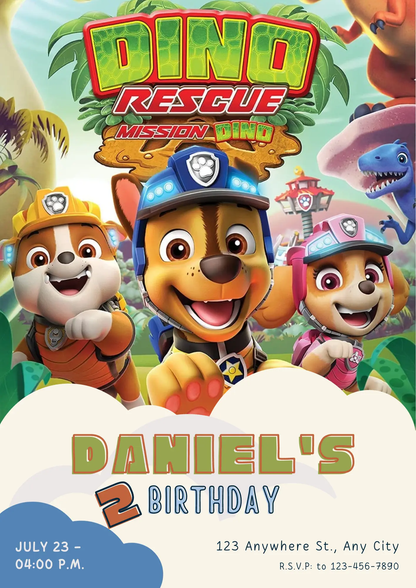 Paw Patrol Dino Rescue Birthday Invitation Template - CreativeRino