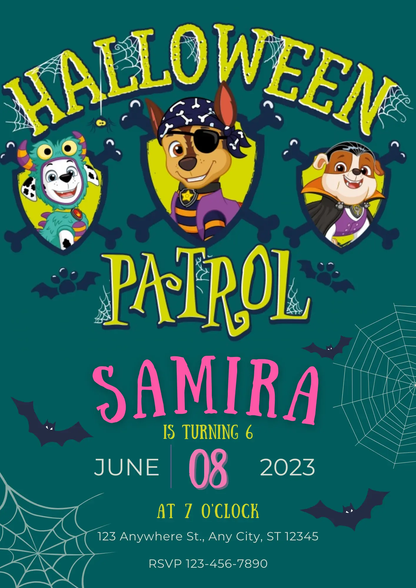 Paw Patrol Halloween Birthday Invitation Template - CreativeRino