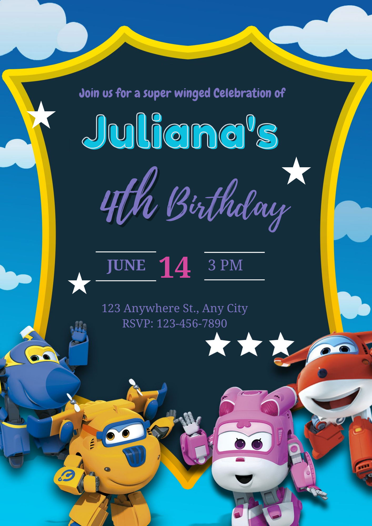 Super Wings Birthday Invitation Template