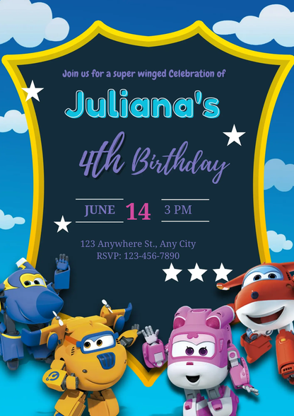 Super Wings Birthday Invitation Template - CreativeRino