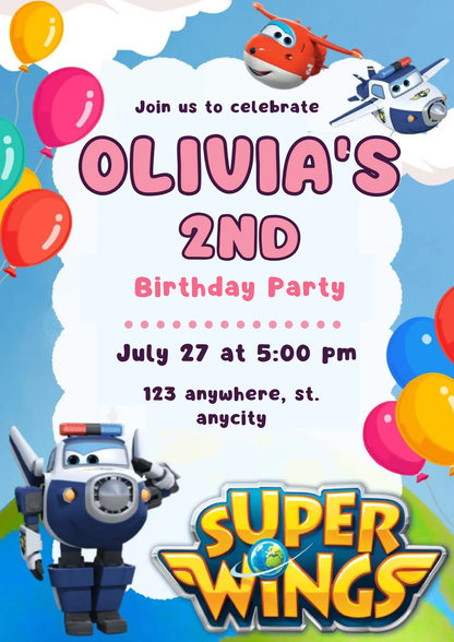 Super Wings Birthday Invitation Template - CreativeRino