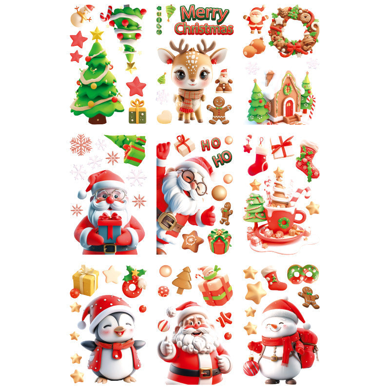 3D Christmas Static Window Clings | Santa Claus & Reindeer Showcase Decals for Glass Doors eprolo