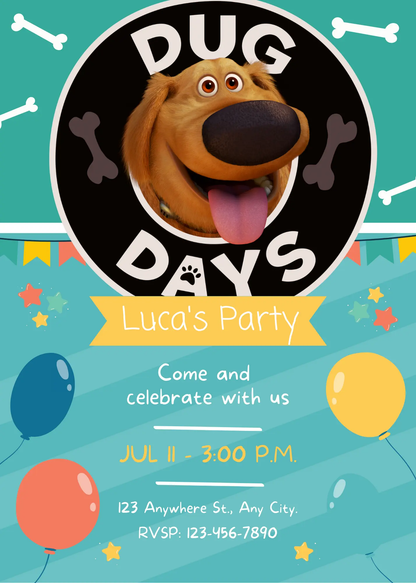 Dug Days Birthday Invitation Template - CreativeRino