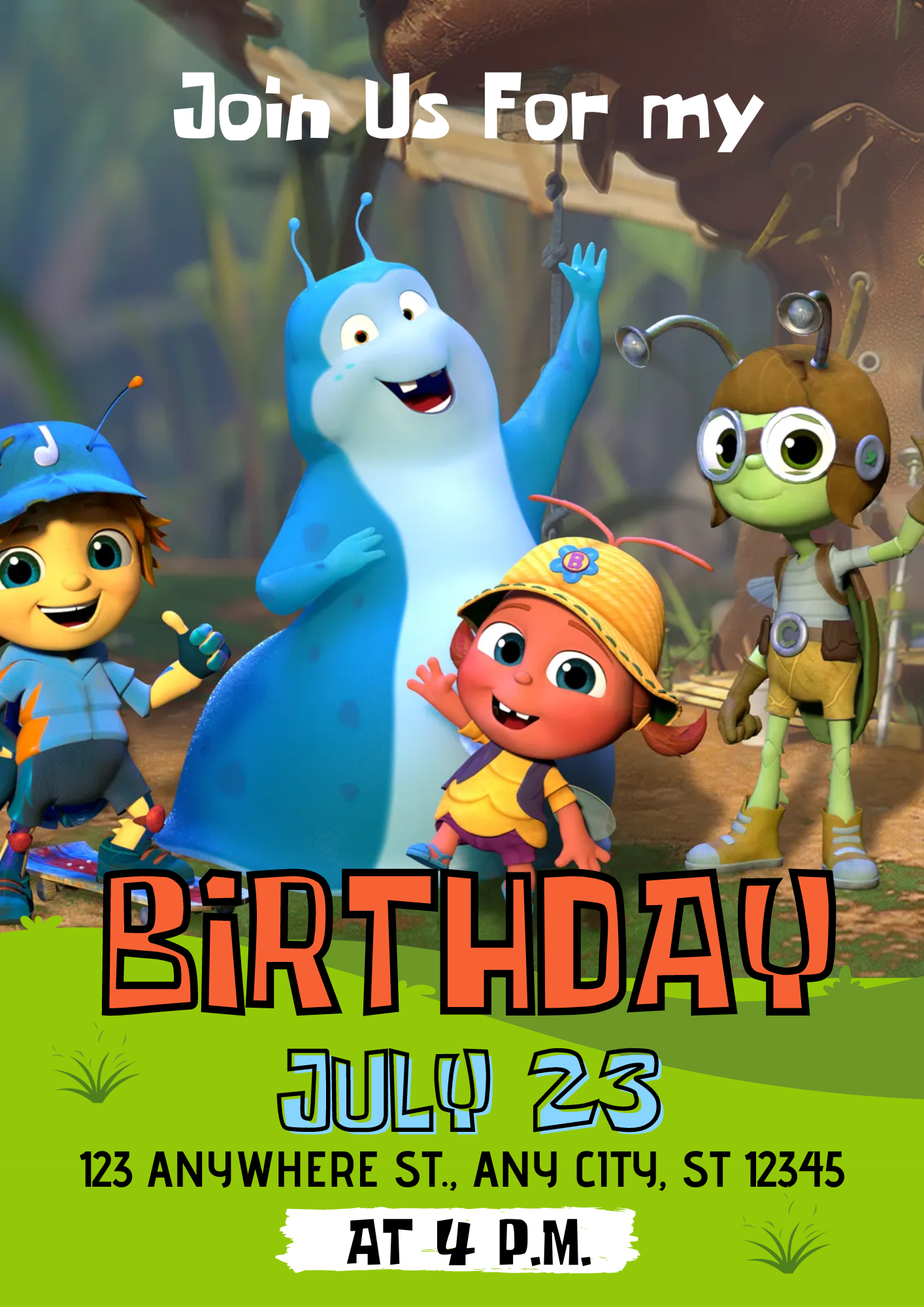 Beat Bugs Birthday Invitation Template