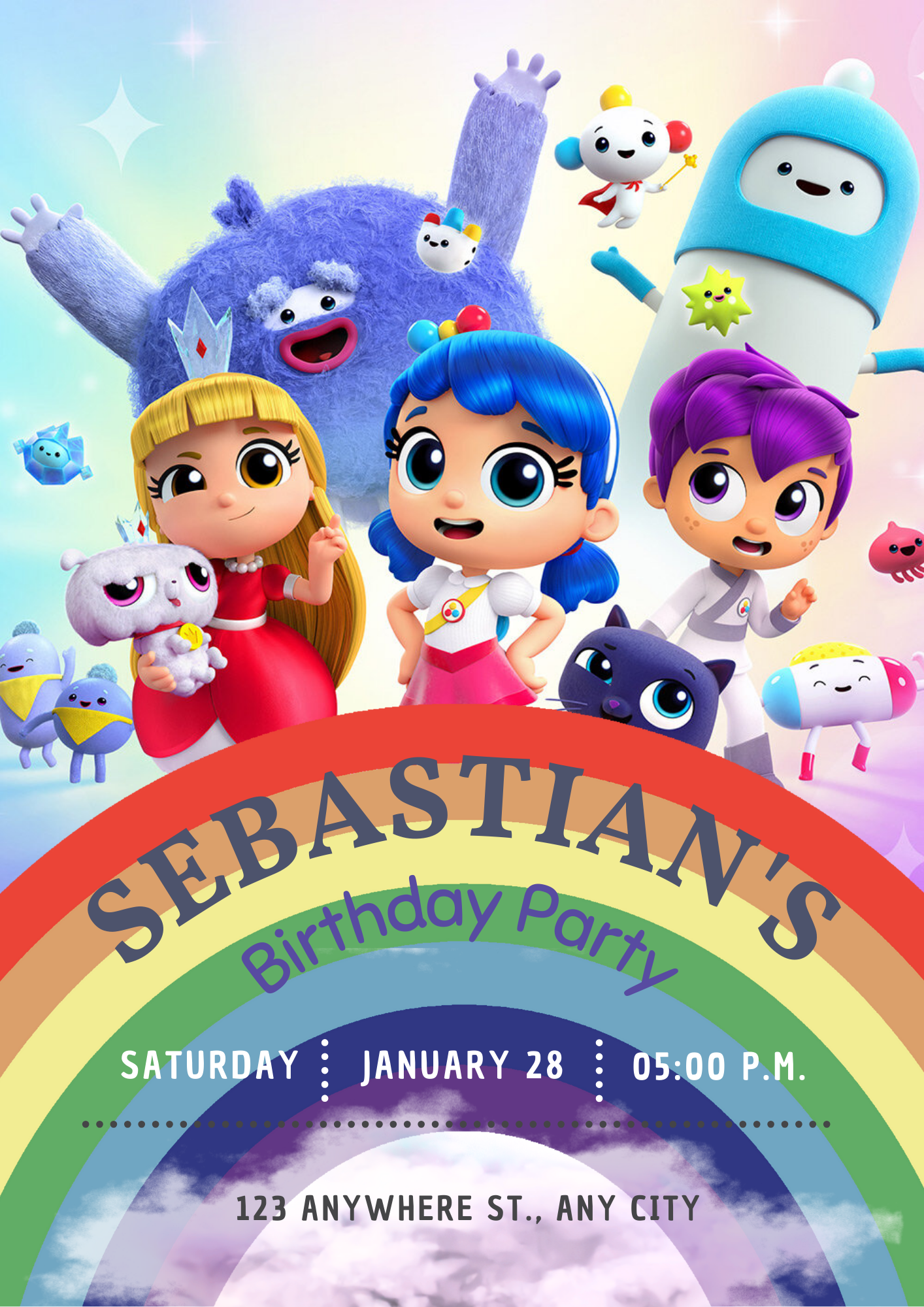 True and the Rainbow Kingdom Birthday Invitation Template