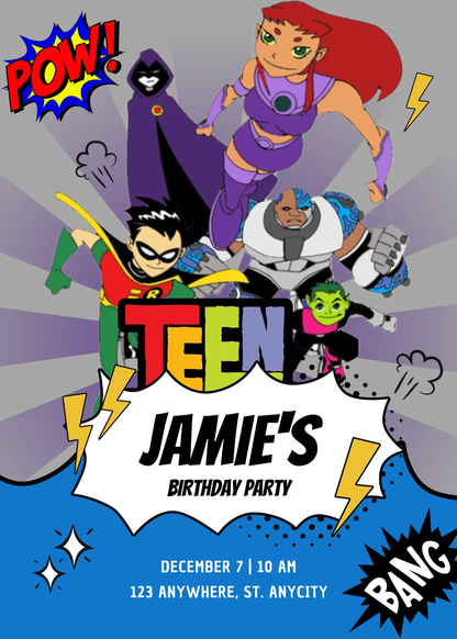 Teen Titans Birthday Invitation Template - CreativeRino