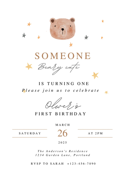 Teddy Bear Birthday Invitation Template | Someone Beary Cute Invite - CreativeRino