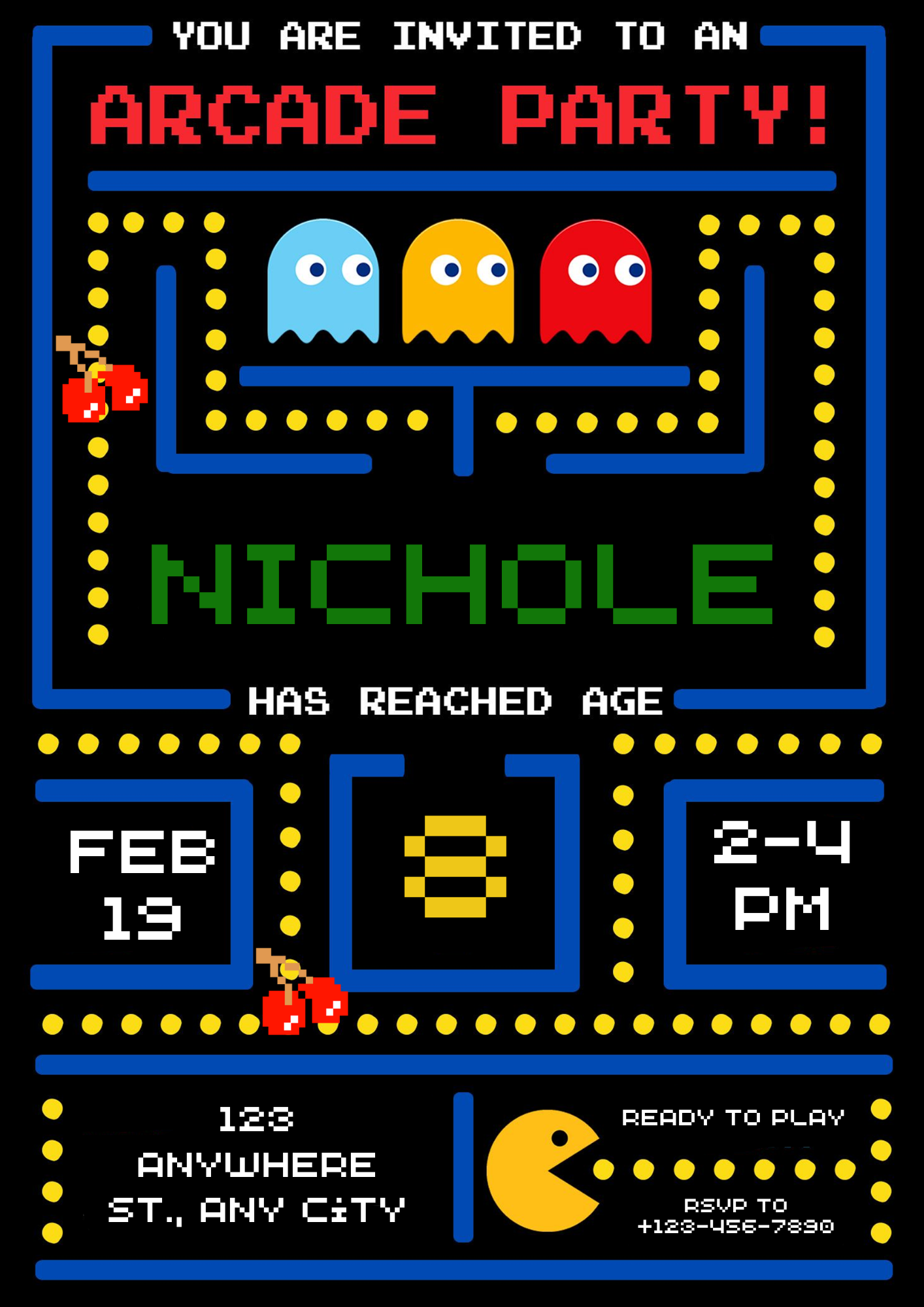 Pac Man Birthday Invitation Template