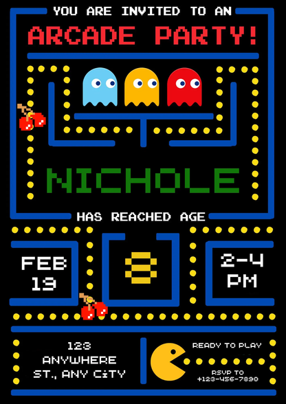 Pac Man Birthday Invitation Template - CreativeRino