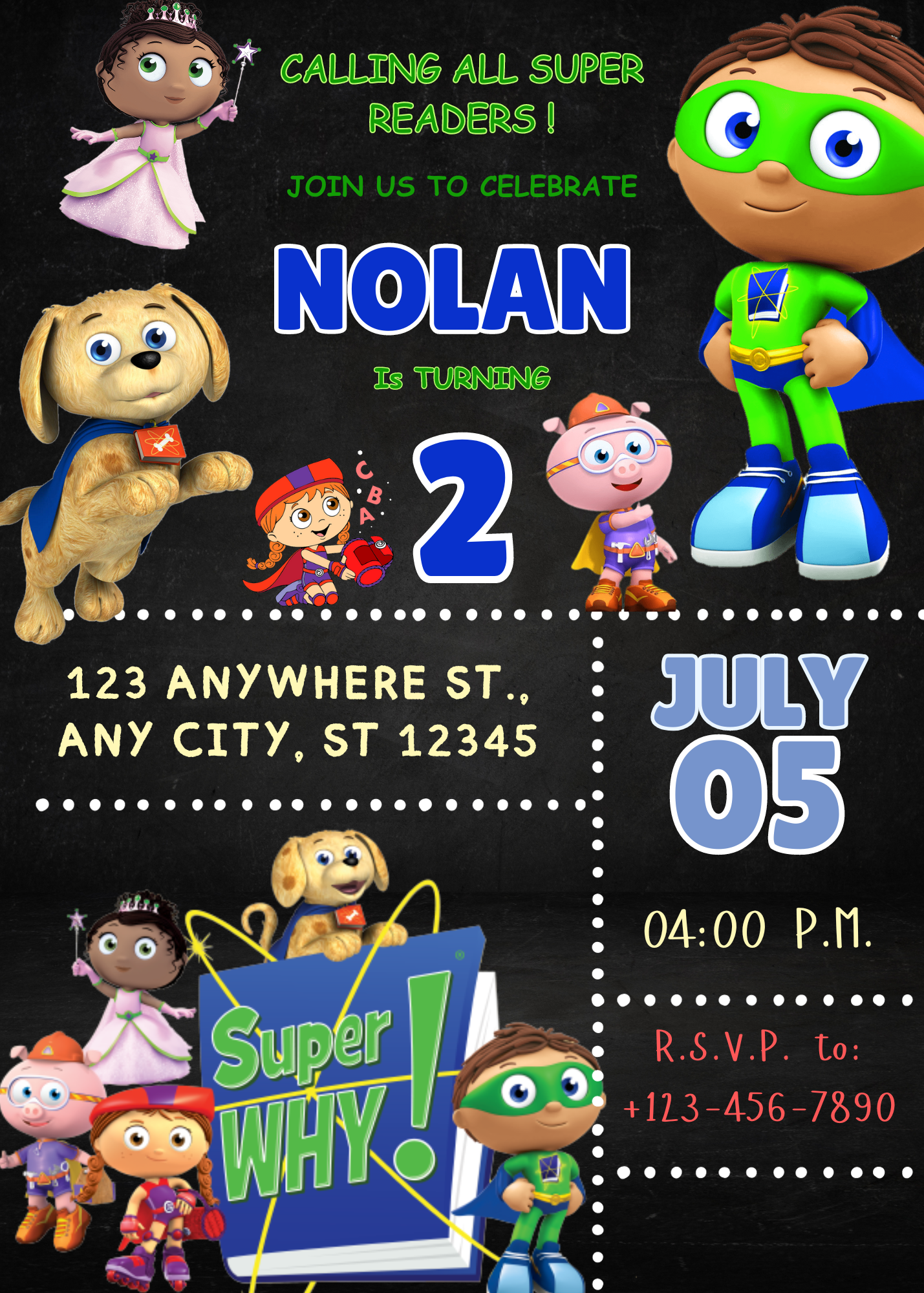 Super Why Birthday Invitation Template