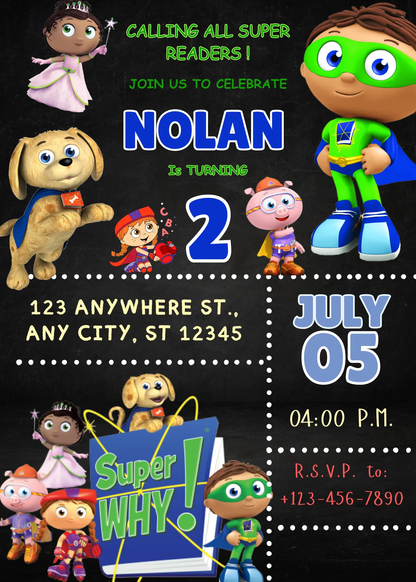 Super Why Birthday Invitation Template - CreativeRino