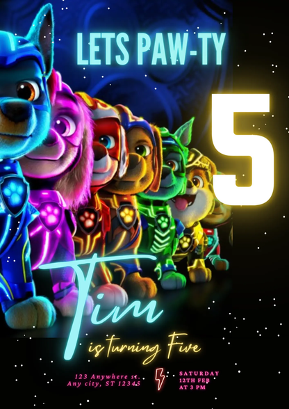 Paw Patrol Mighty Pups Birthday Invitation Template - CreativeRino