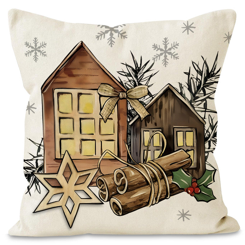 Green Christmas Tree & Snowflake Linen Pillow Cover | Festive Letter Printed Cushion Case for Holiday Decor eprolo
