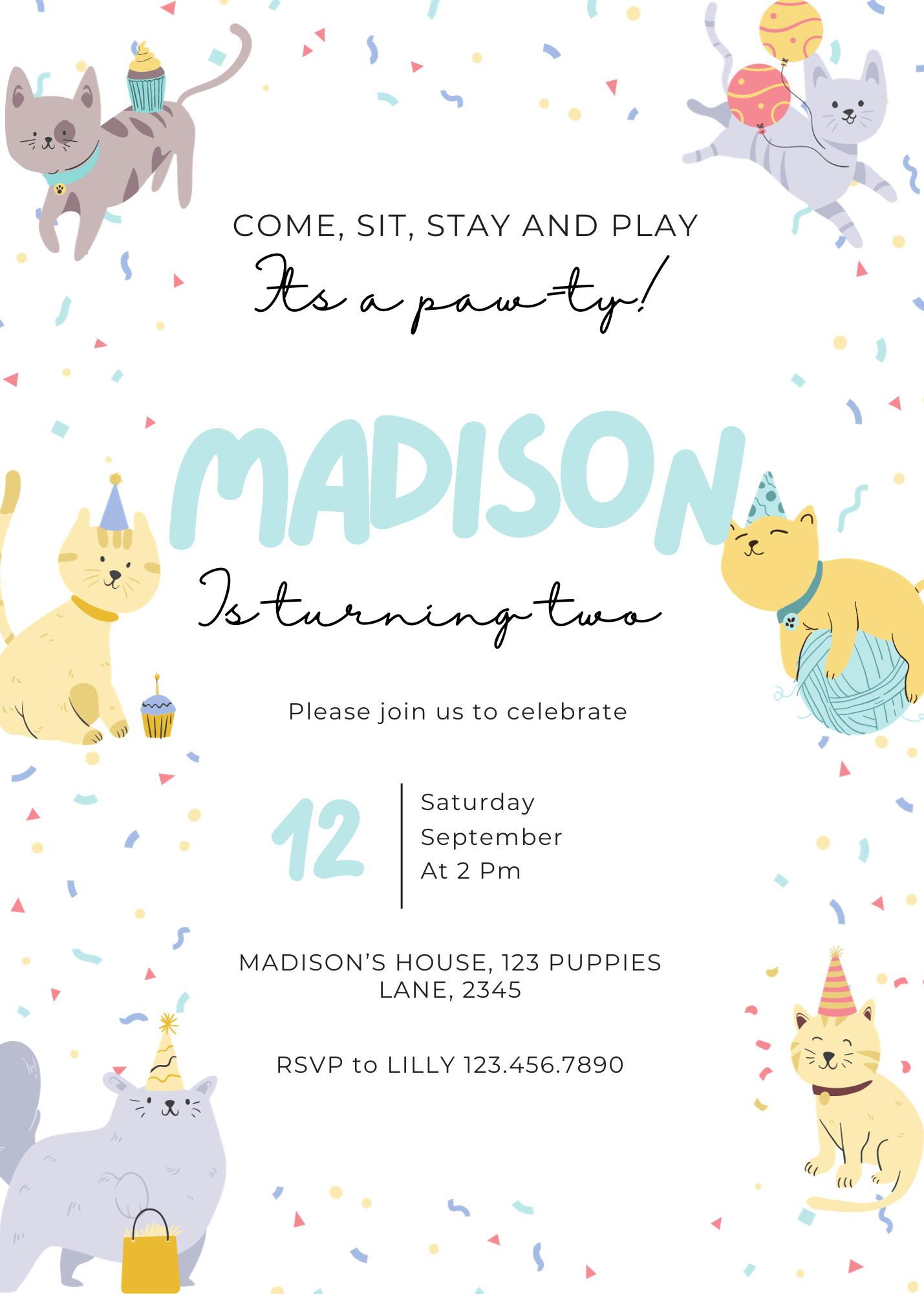 Kitty Cat Birthday Invitation Template