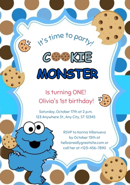 Cookie Monster Birthday Invitation Template - CreativeRino