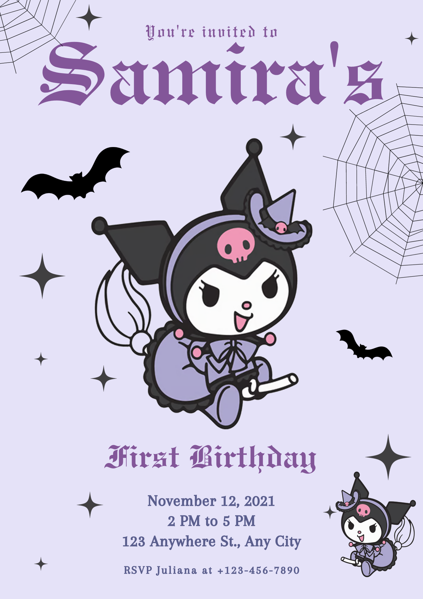 Sanrios Kuromi Kawaii Kitty Birthday Invitation Template