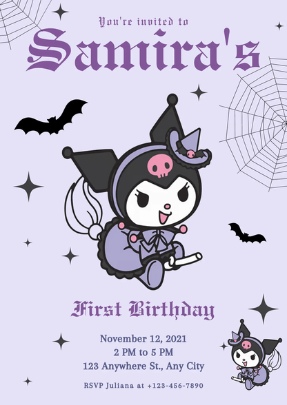 Sanrios Kuromi Kawaii Kitty Birthday Invitation Template - CreativeRino