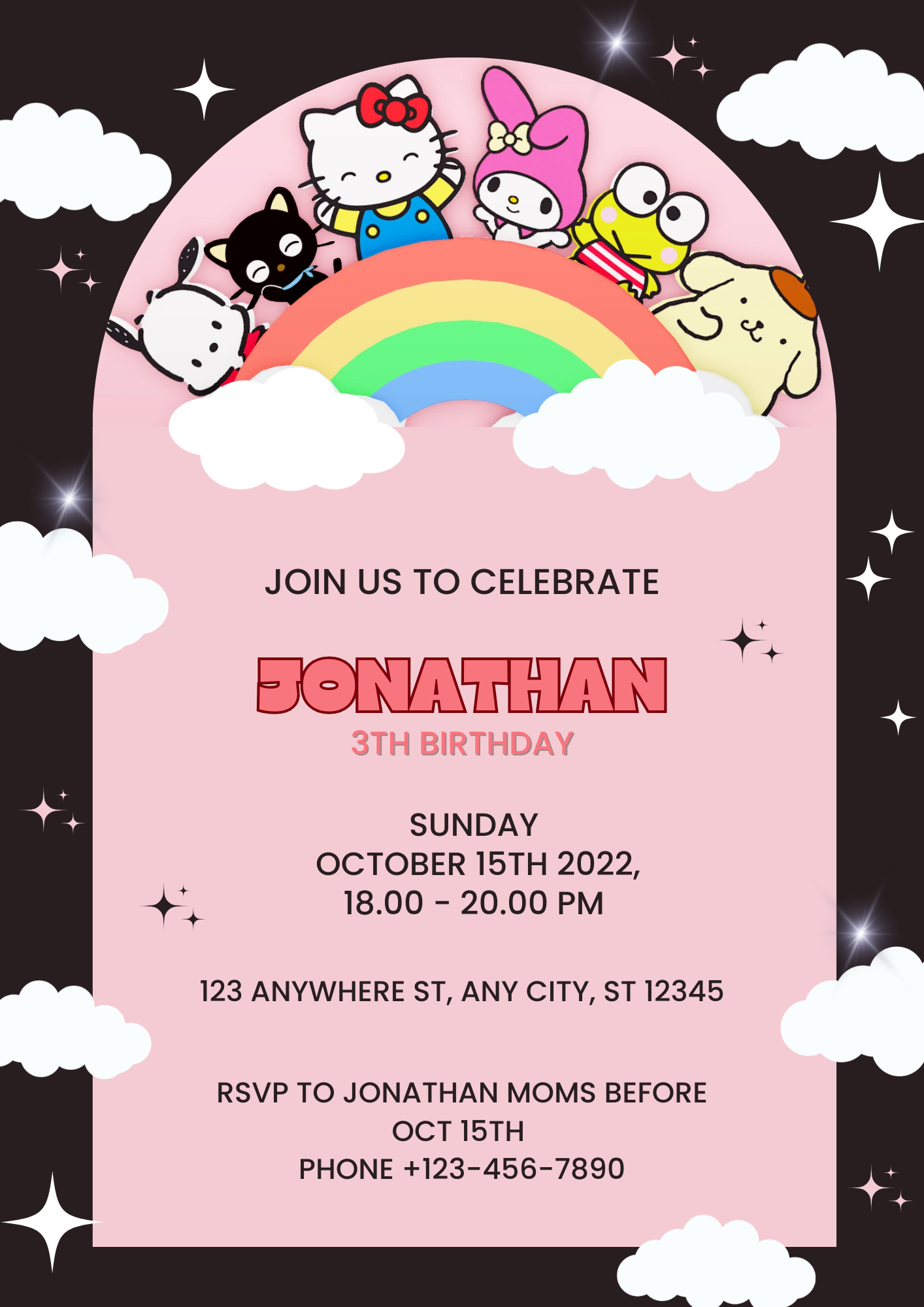 Kawaii Kitty Birthday Invitation Template